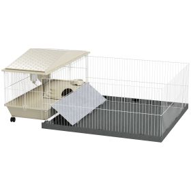 Small Animal Cage With Removable Pet Playpen, Guinea Pig Cage With Waterproof Pad, Hay Feeder, Water Bottle, Food Dish (Color: White)