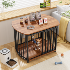 31.5 Furniture Style Dog Crate For Small And Medium Dogs, Wooden Cage Indoor Kennel Furniture, Modern Dog Crate End Table With Double-Doors (Color: Brown)